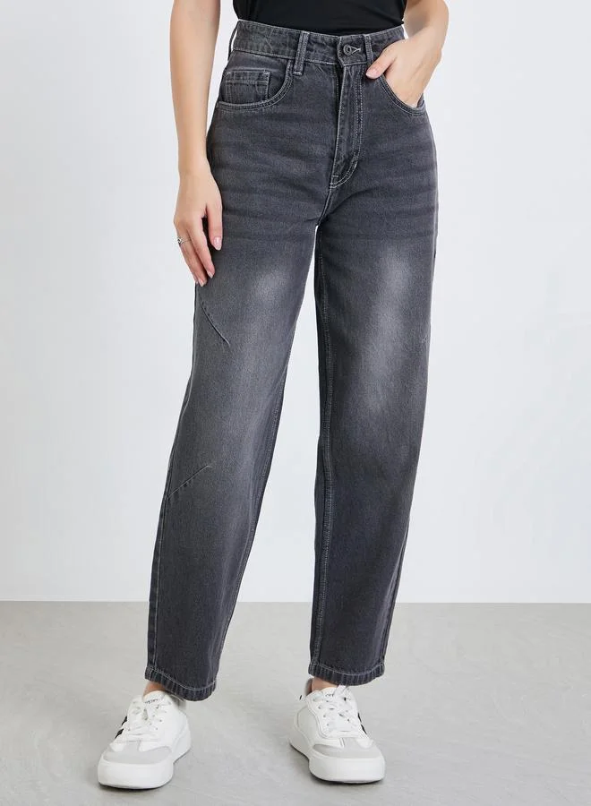 Women Charcoal High Rise Baggy Jeans